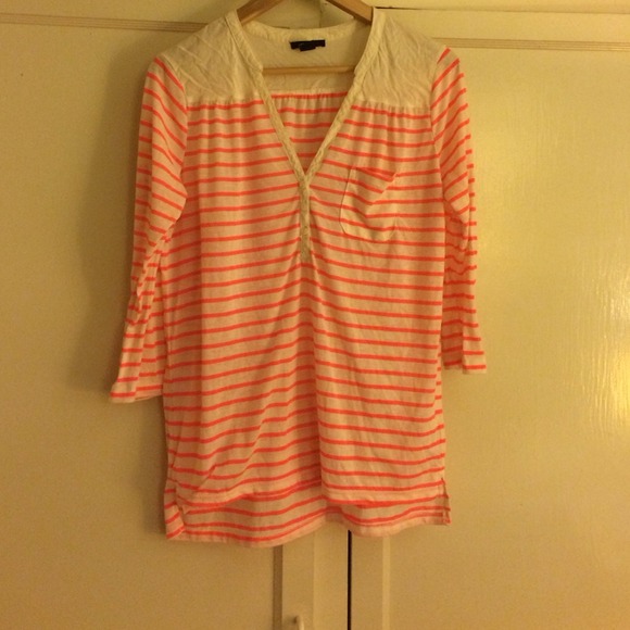 Neon pink stripe shirt 3/4 button