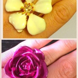 Fossil Hibiscus Ring and Pink Flower Ring bundle
