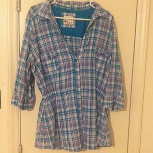 Blue Pink Flannel 3/4 Sleeve Sz 3X