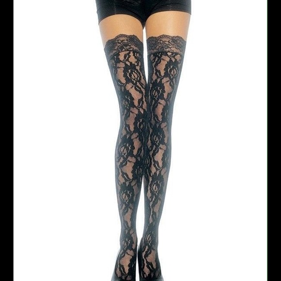 Rose Floral Lace Thigh High Stockings - Picture 1 of 1