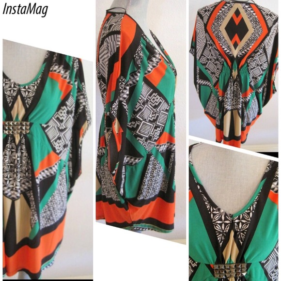 S A L E !  MULTI COLORED DOLMAN SLEEVE TOP - Picture 2 of 2