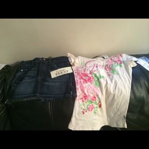 Guess denim skirt with matching shirt