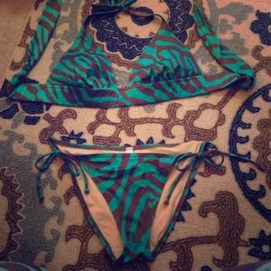 Dark teal and tan VS bathing suit