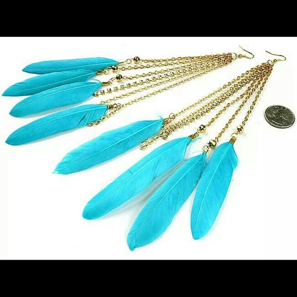 Turquoise feather earrings
