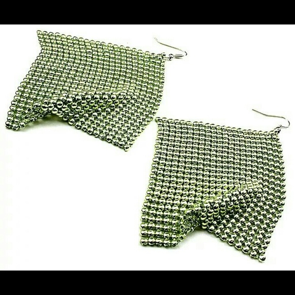 Green hanging square earrings