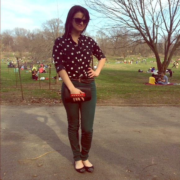 Black long sleeve polka a dot shirt size S