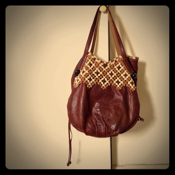 Lucky brand Italian leather and crochet bag