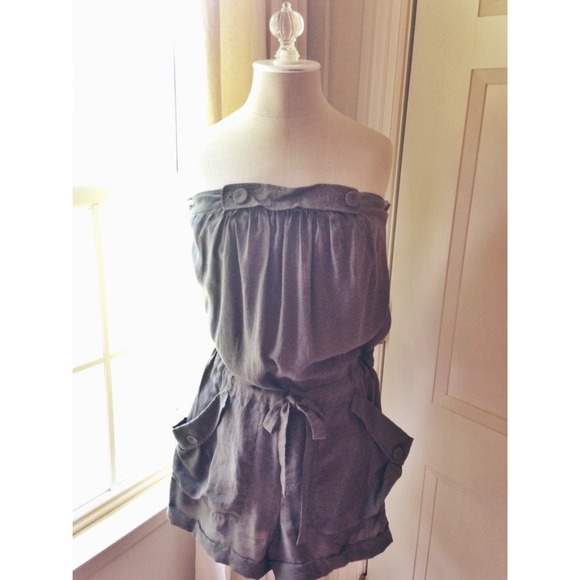 BCBG strapless olive green romper