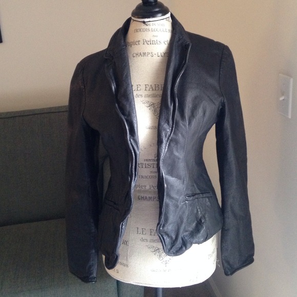 Black faux leather jacket by Jakett New York