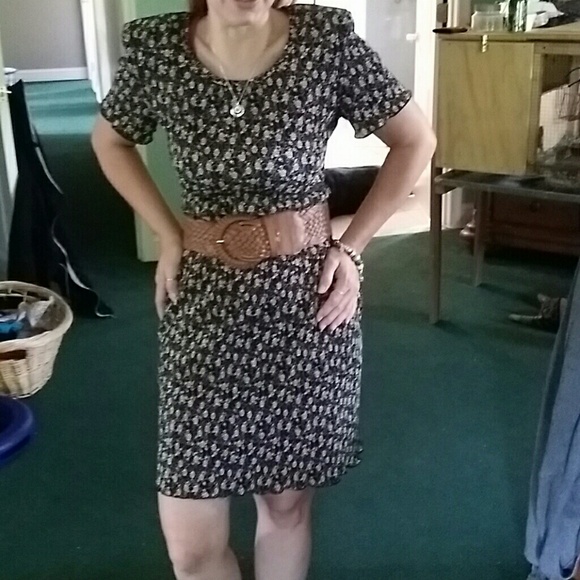 Black and tan print dress