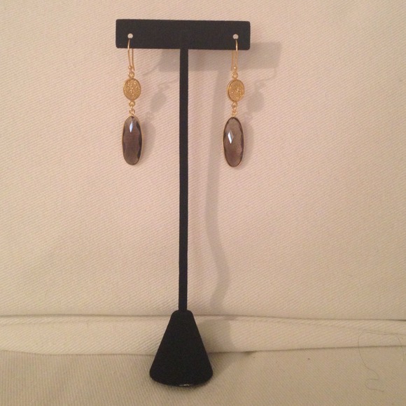 Golden druzy and smoky quartz earrings