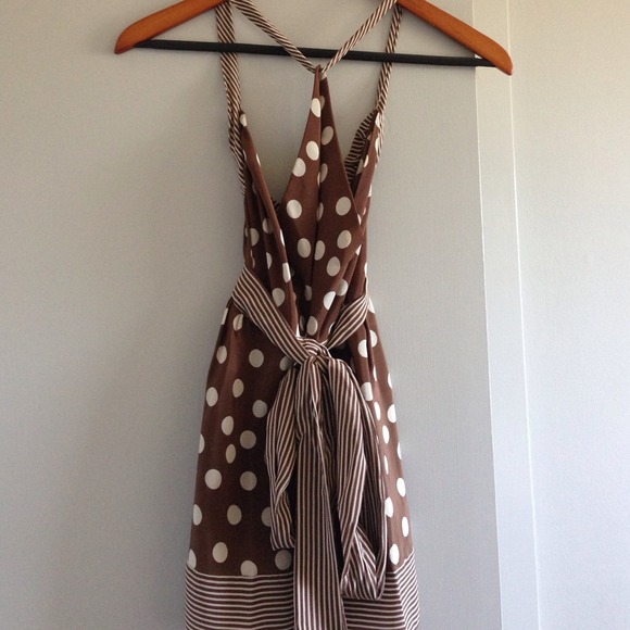 BCBG top, brown with white polka dots - Picture 3 of 4