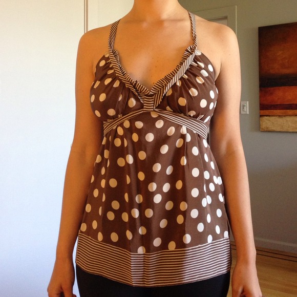 BCBG top, brown with white polka dots - Picture 4 of 4
