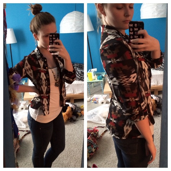 Sheer tribal button down blouse