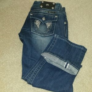 Miss Me denim sequin angel wing capris 26