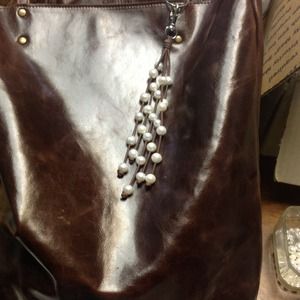 Purse tassel, leather and freshwater pearls