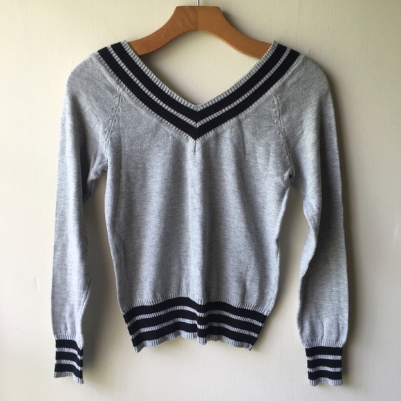 59 Seconds Tops - Striped V-Neck Cropped Knit Top from 59 Seconds