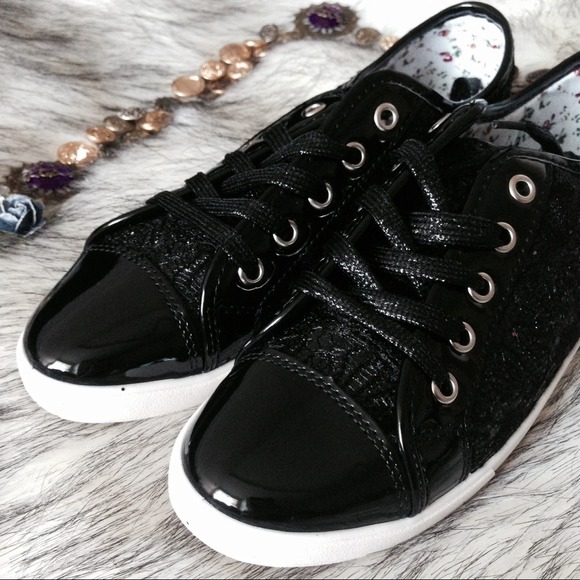Glitter Lace Patent Capped Toe Sneakers 7 - Picture 3 of 4