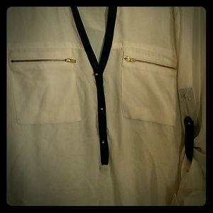 Express black white blouse with gold detail