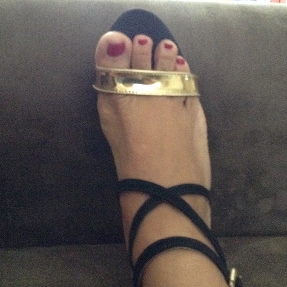 Black, gold, brown high heels