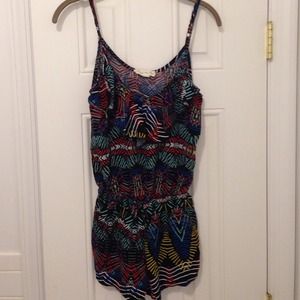 Colorful shorts romper w adj spaghetti straps