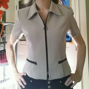 Beige Zip Up Business Top