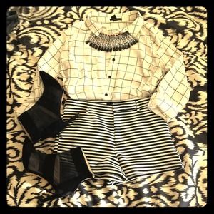 Striped black and white stretchy shorts