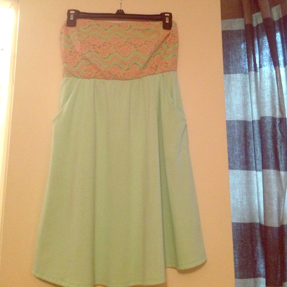 Reduced!! strapless mint and lace coral dress