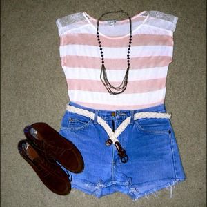 Peach & White Striped Blouse