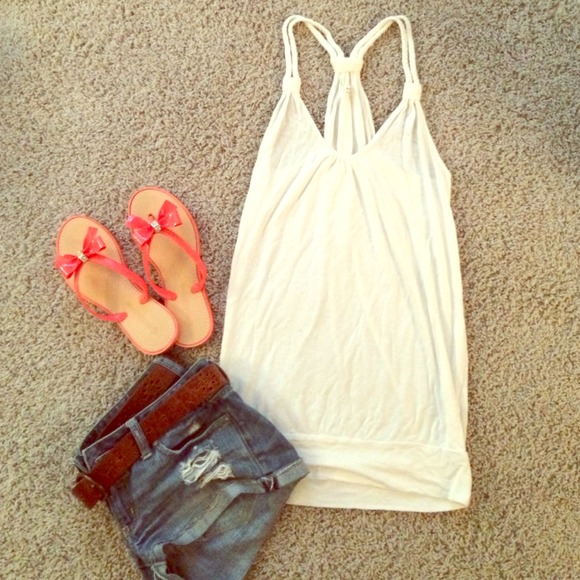 SOLD IN BUNDLE White braided strap tunic tank top