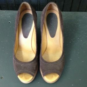 Michael Kors Chocolate Suede Open Toe Wedges