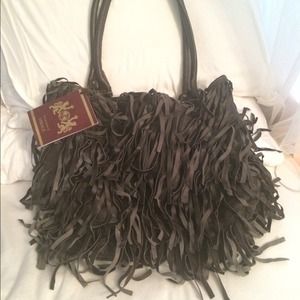 Leather fringe tote