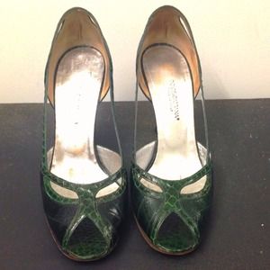 Dolce & Gabbana Snakeskin Green Open Toe Heels
