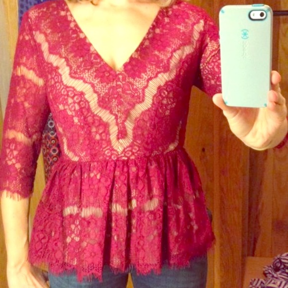 Anthropologie Maroon Lace Peplum