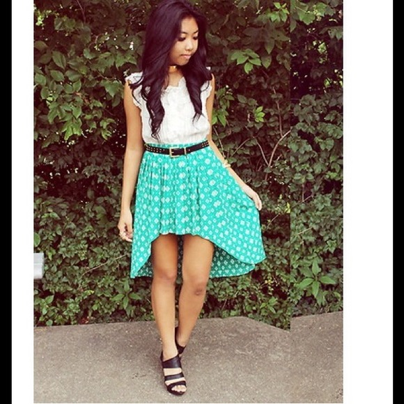 Skirts - Green patterned high-low skirt Skirts - Green patterned high-low skirt