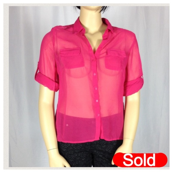 Ambiance Apparel Fuchsia button front blouse