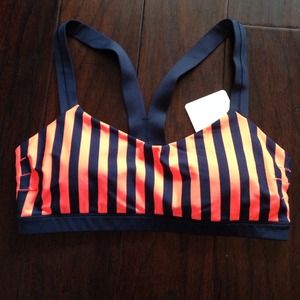 Lululemon cardio kick bra black orange stripe 10