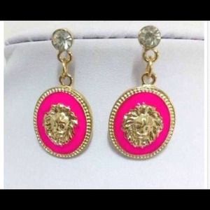Pink and gold lion earrings