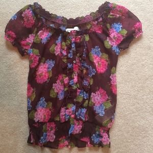 Burgundy sheer floral top - Abercrombie