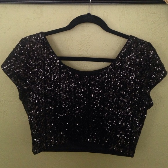 Express black sequins crop top