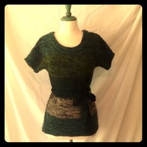 Short-sleeve striped acrylic/wool sweater