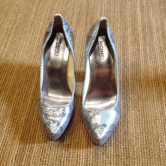 Michael Kors silver snakeskin heels