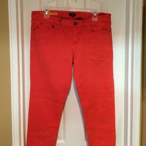 JCrew skinny jeans in a vibrant coral