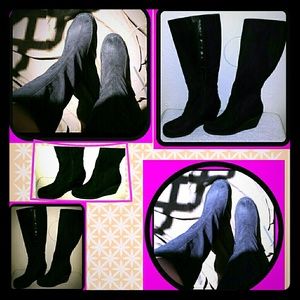 @happyinmyroom    Black Wedge knee Boots