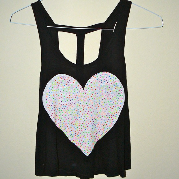 NWT White Neon Polka Dot Heart Tank Top