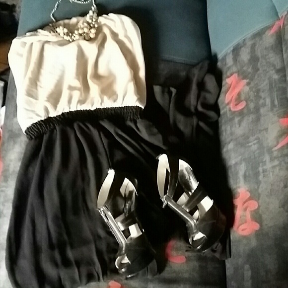 Black and Cream Sheer Bottom JumpSuit