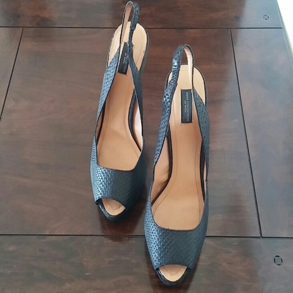 Black open toe sling back heels