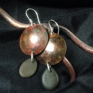 Copper with Beach Stone Earrings