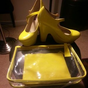 Patent leather heels, and clutch to match