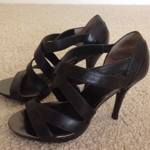 Black leather strappy sandals